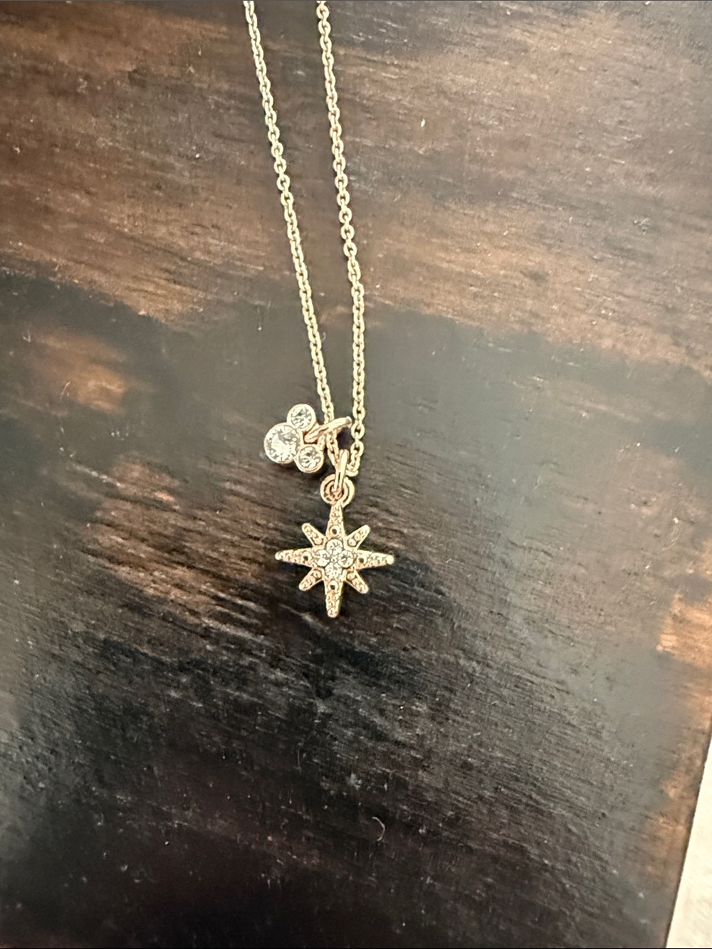 Pandora Gold plated Starburst and Pavé Charm Necklace with Mickey Mouse Ears